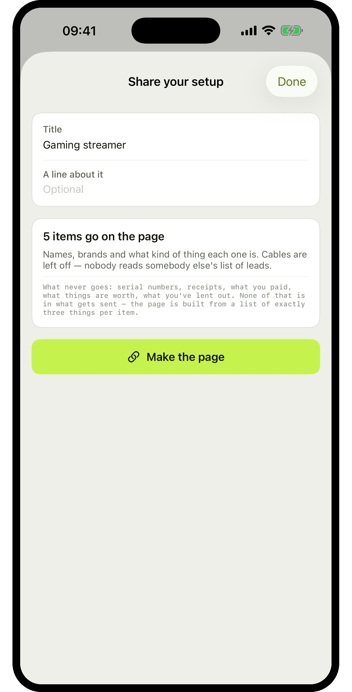 Gearit: Share the setup as a page